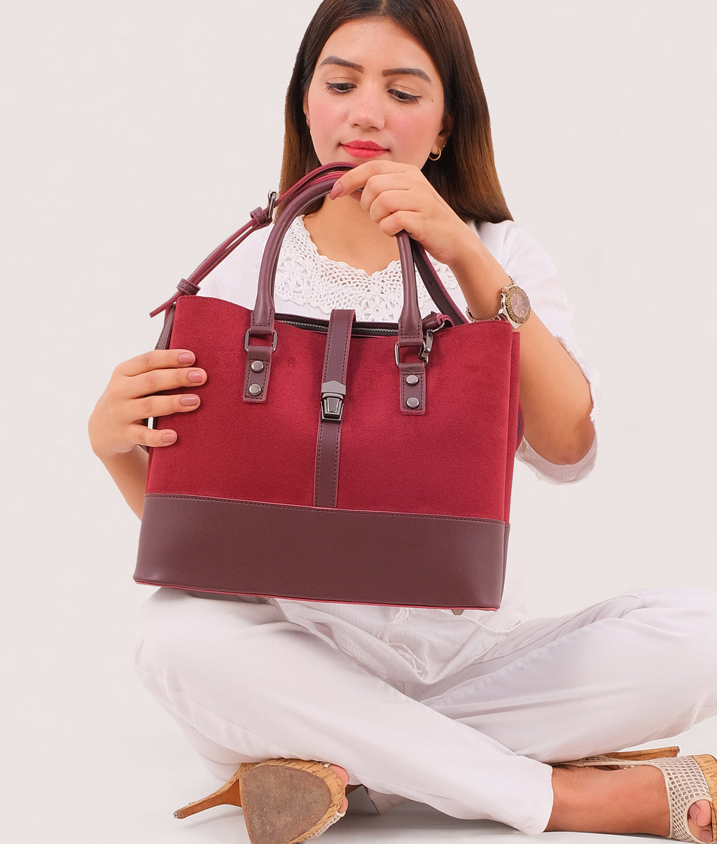 Z.B - Burgundy suede multi-compartment shoulder bag