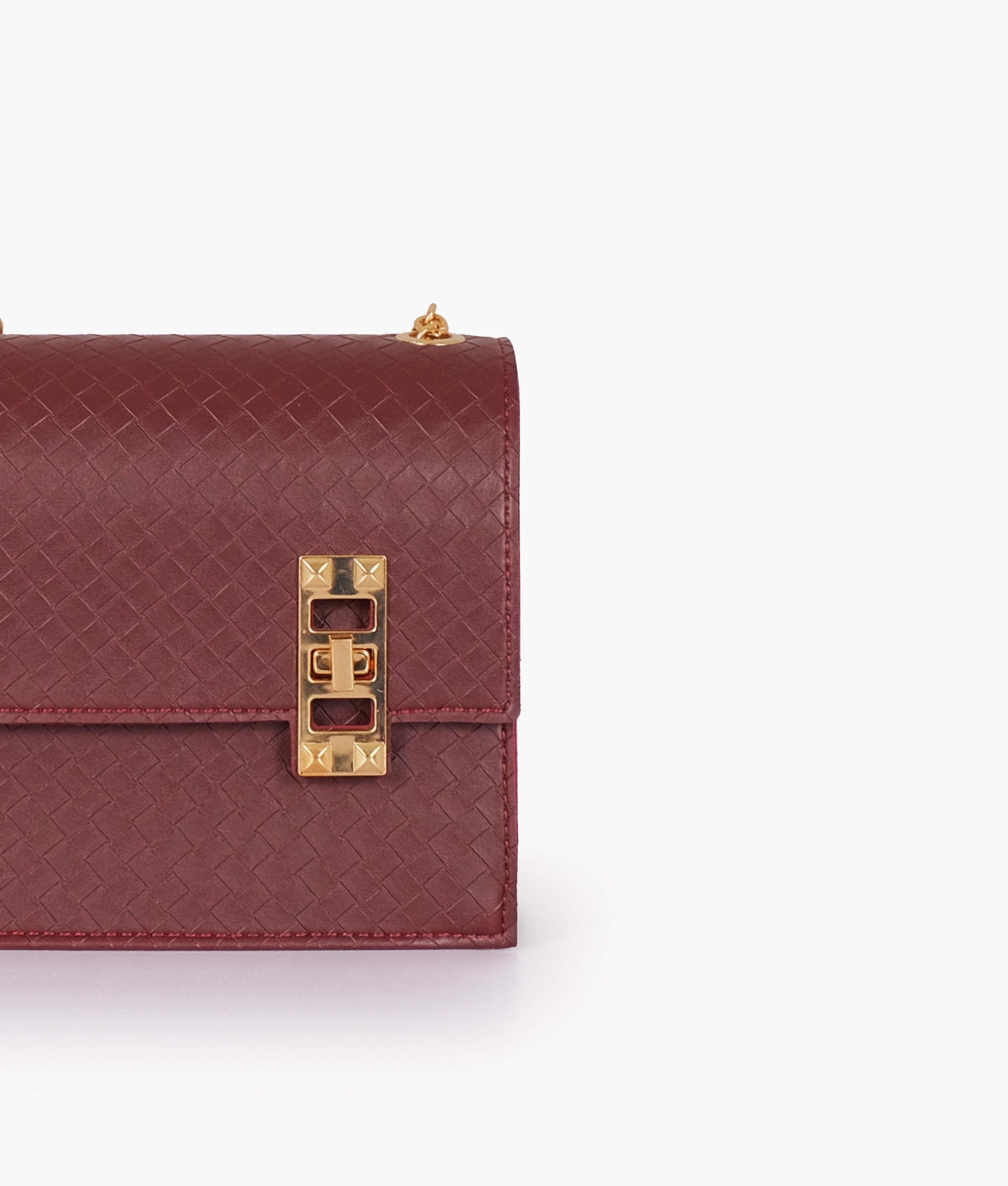 Z.B - Burgundy weaved chain shoulder bag with twist lock