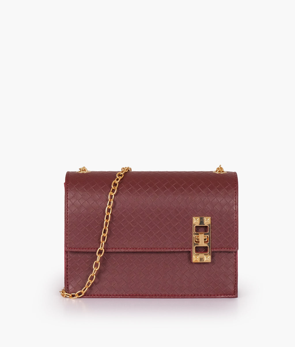 Z.B - Burgundy weaved chain shoulder bag with twist lock