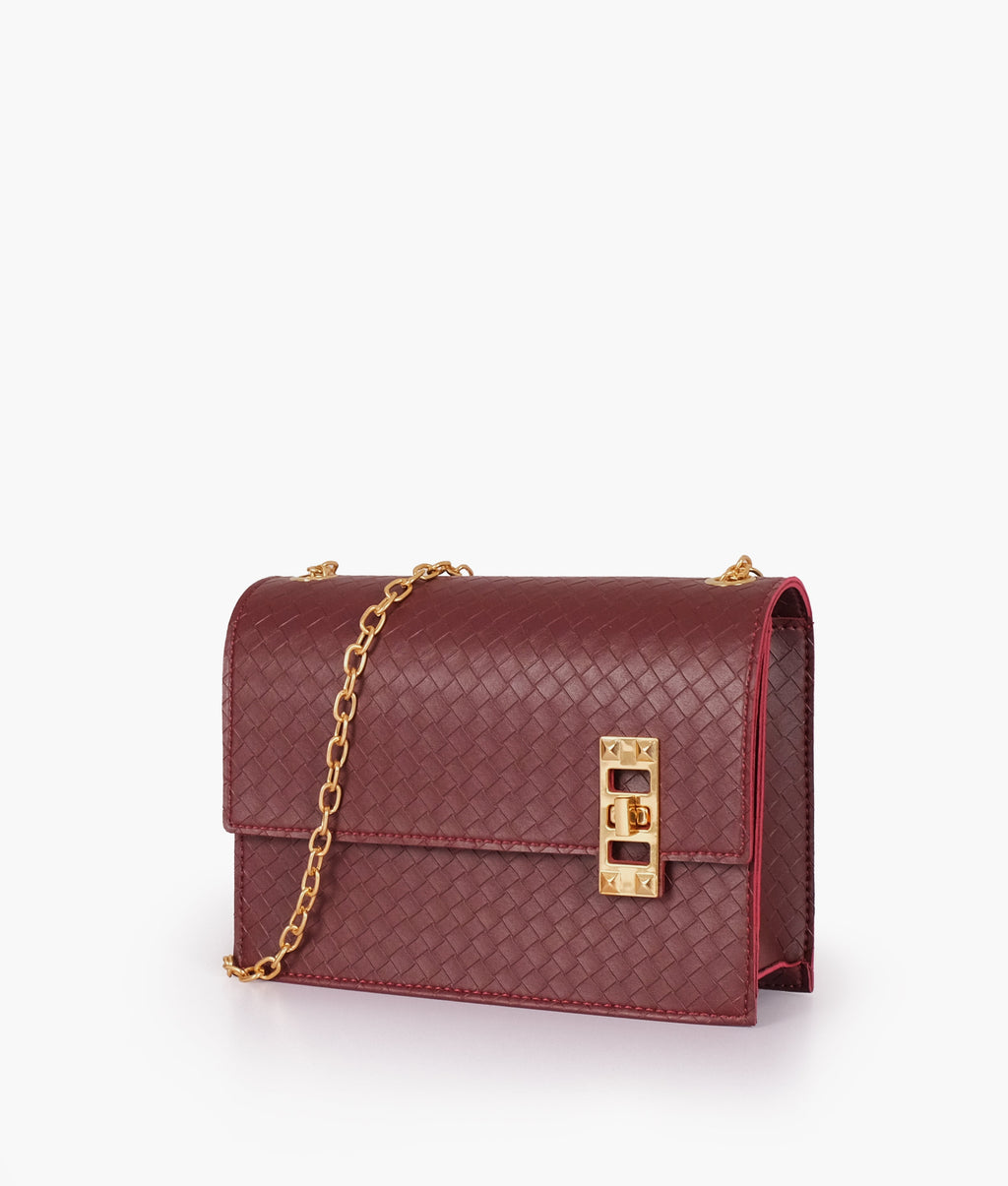Z.B - Burgundy weaved chain shoulder bag with twist lock