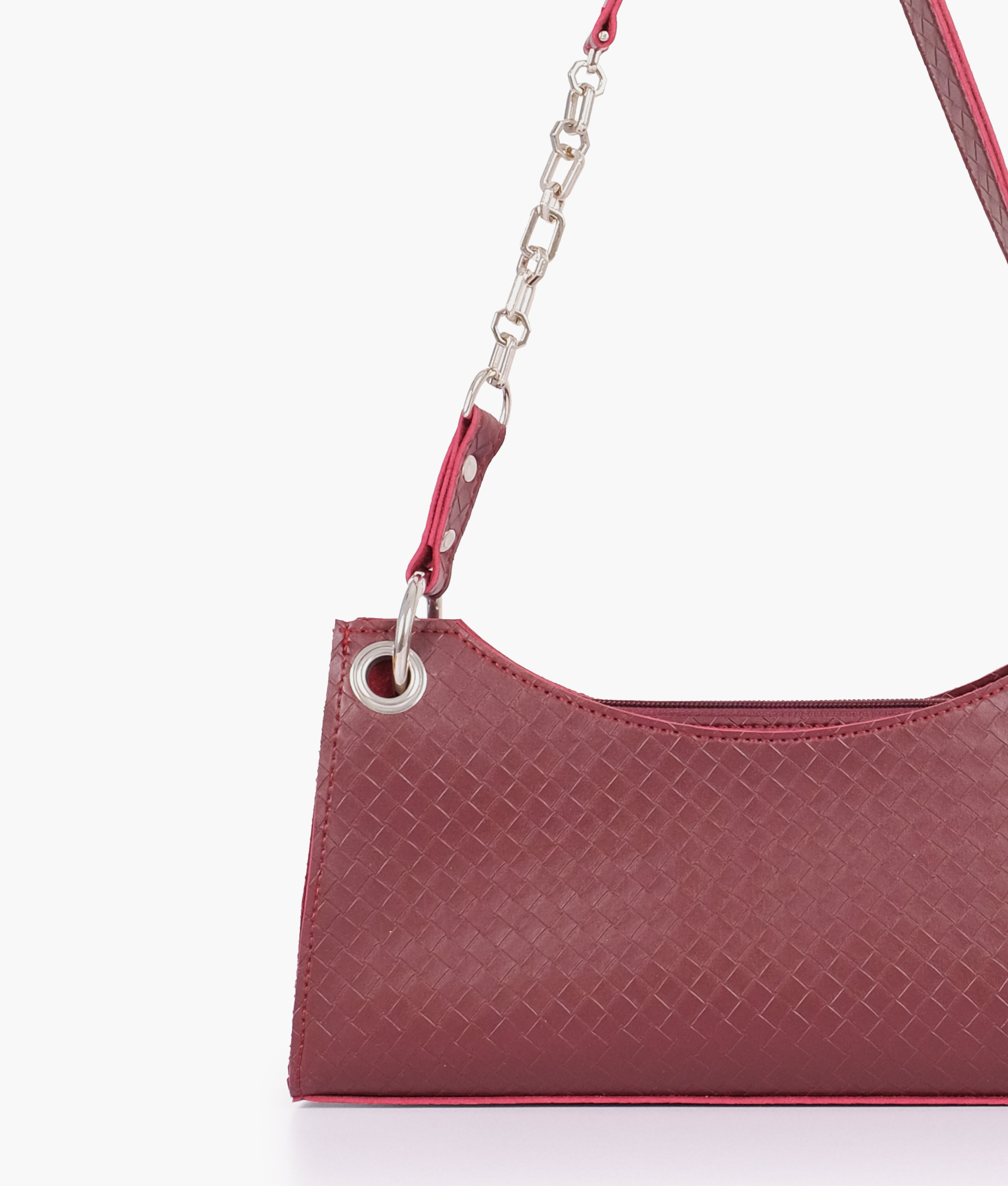 Z.B - Burgundy weaved elongated chain handle purse