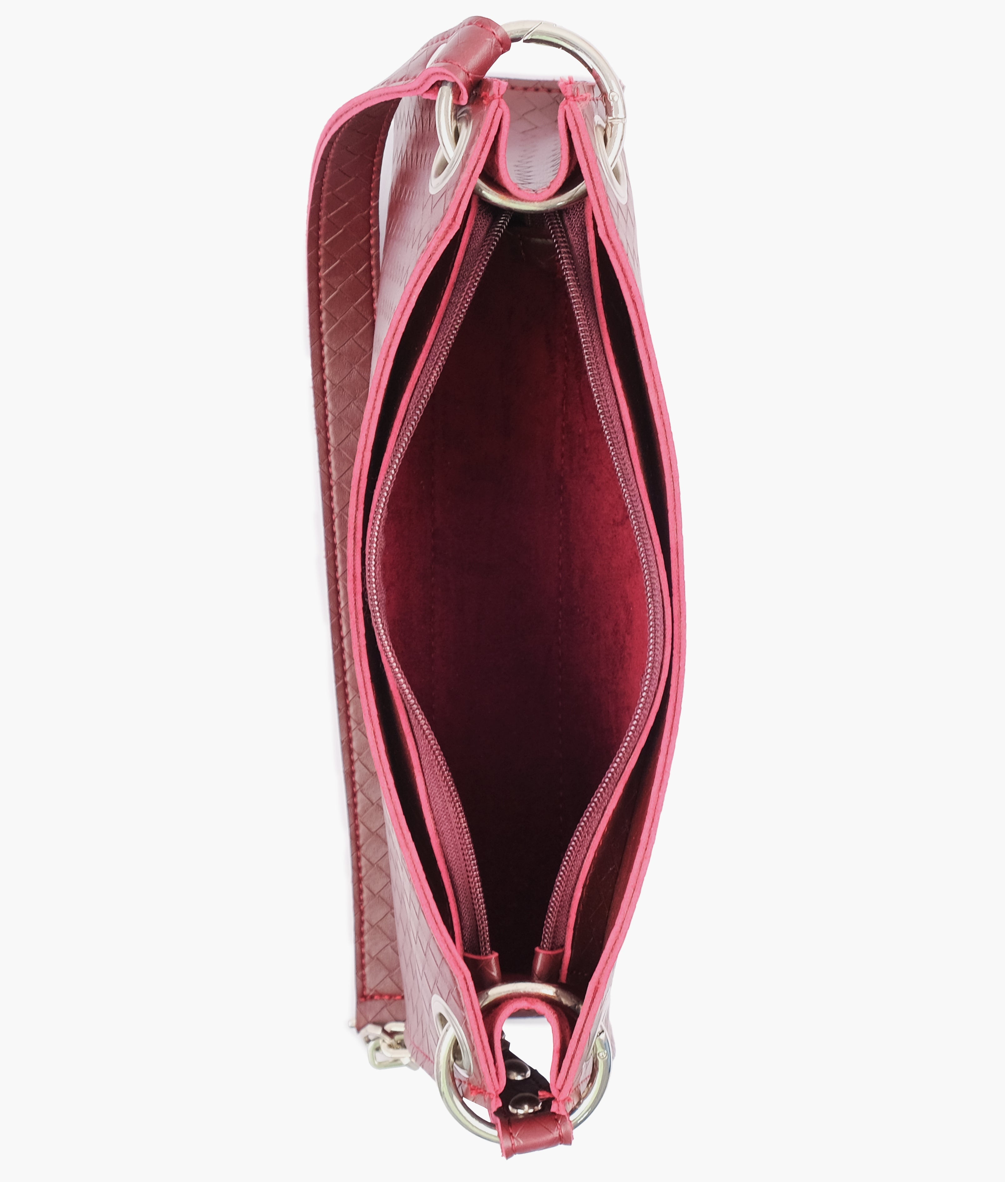 Z.B - Burgundy weaved elongated chain handle purse