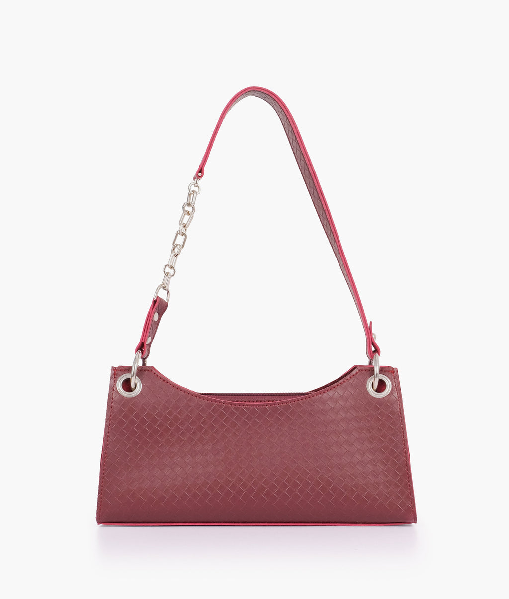 Z.B - Burgundy weaved elongated chain handle purse