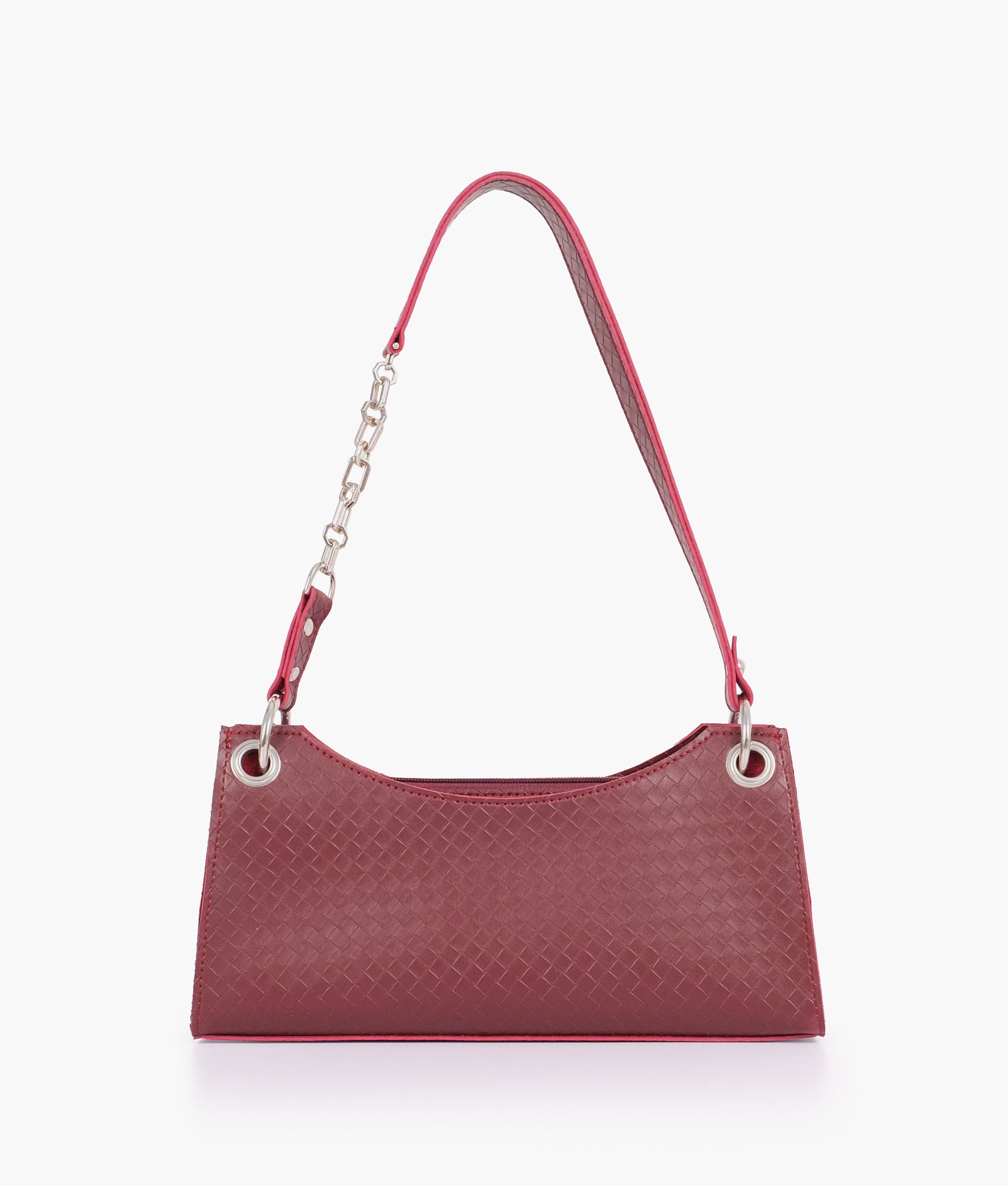 Z.B - Burgundy weaved elongated chain handle purse