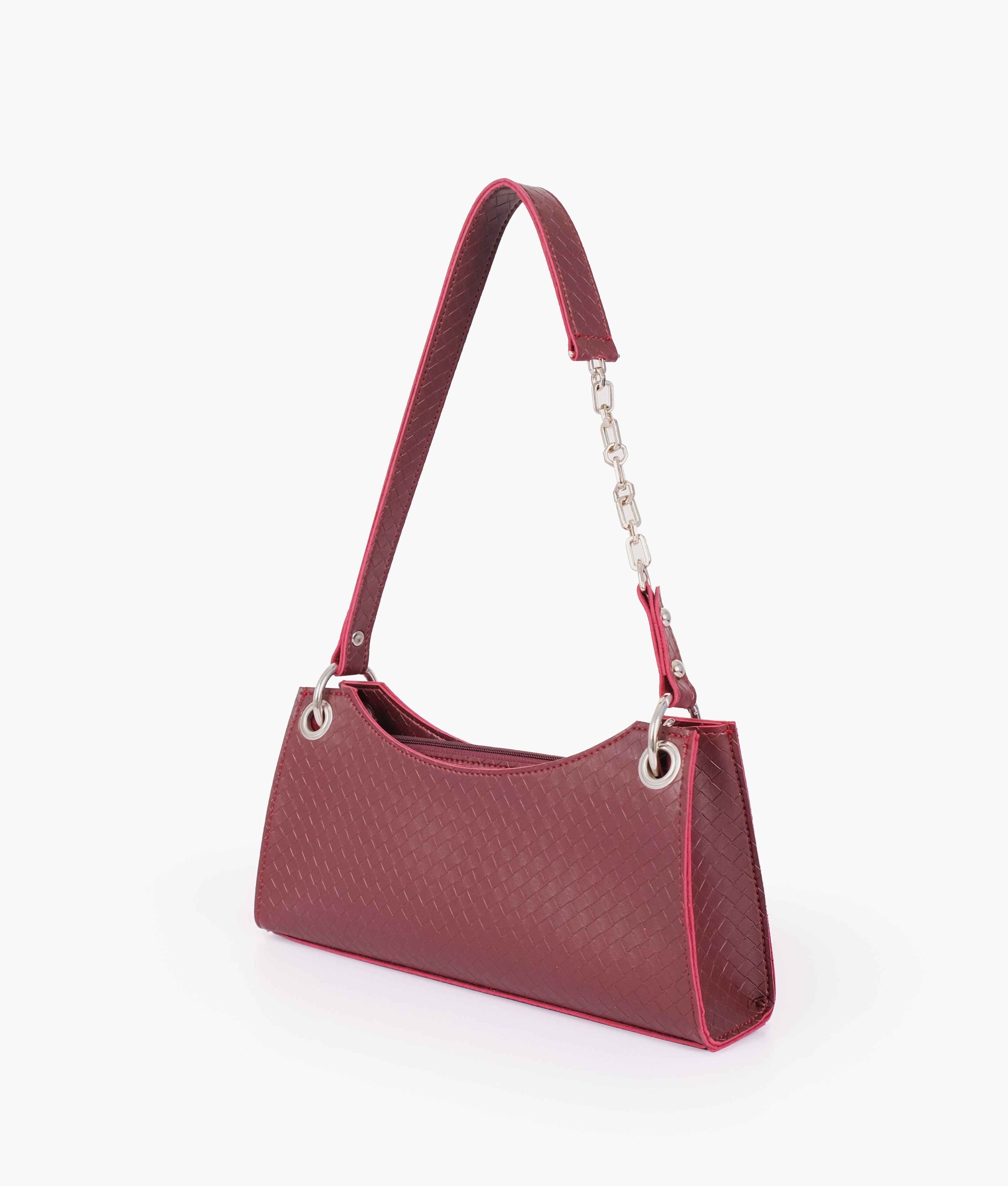 Z.B - Burgundy weaved elongated chain handle purse