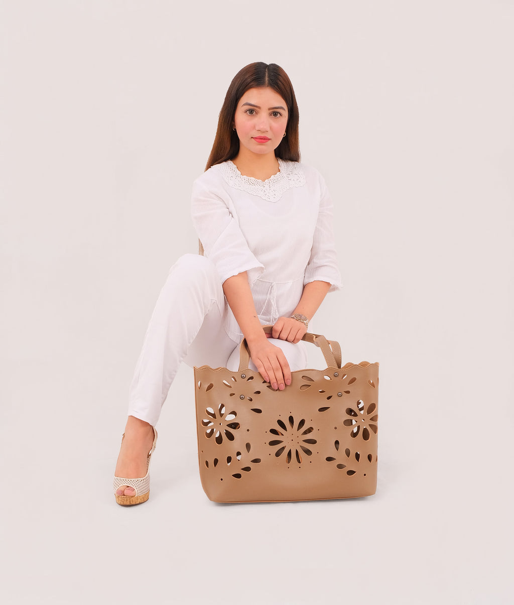 Z.B - Coffee two-piece floral tote