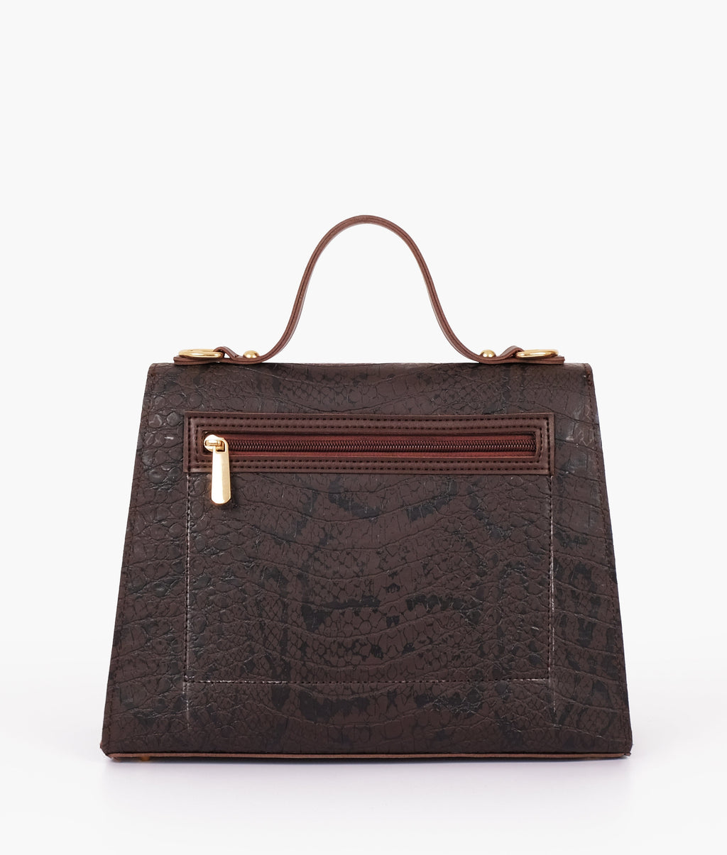 Z.B - Dark brown crocodile cross-body bag with top-handle