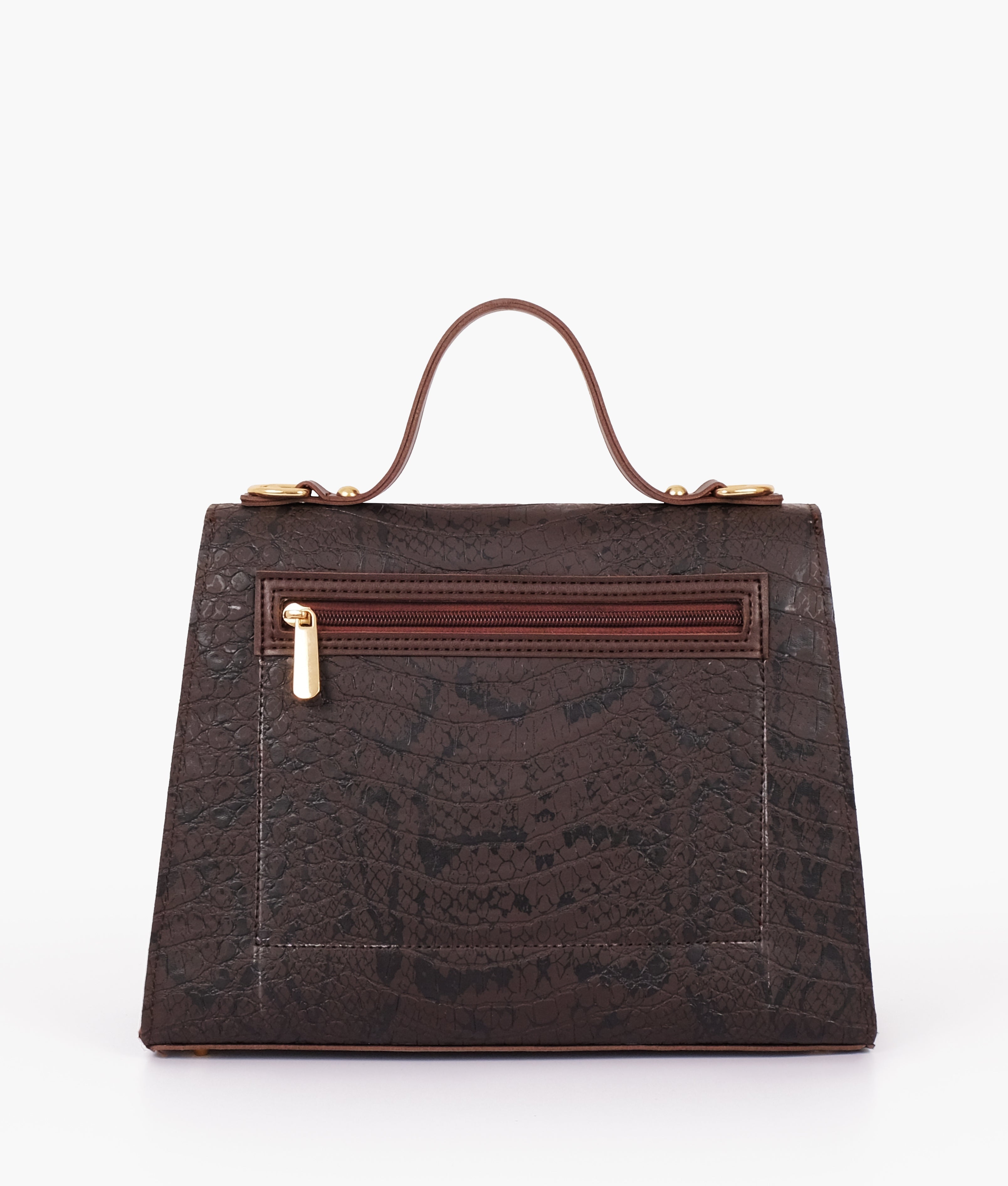 Z.B - Dark brown crocodile cross-body bag with top-handle