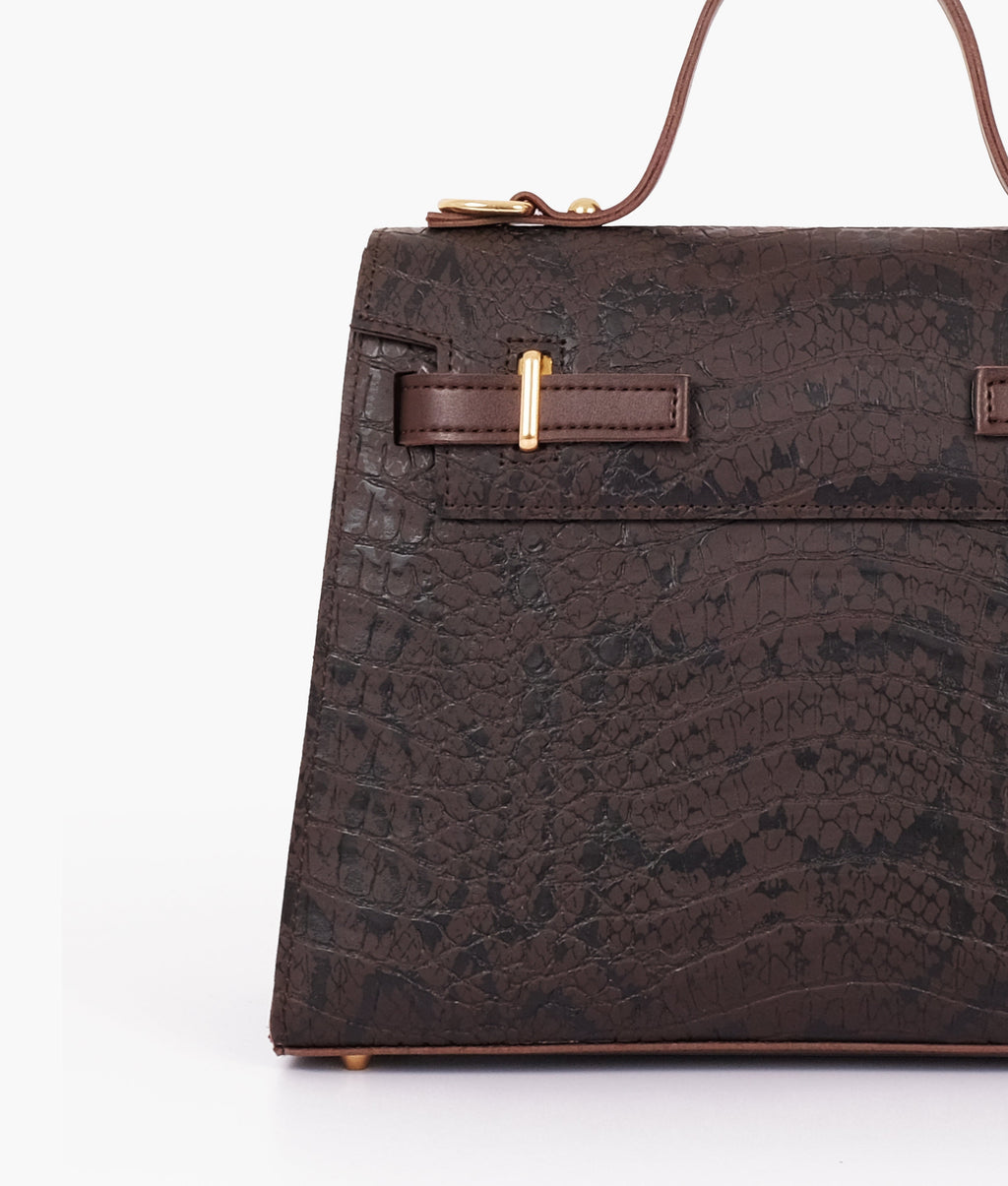 Z.B - Dark brown crocodile cross-body bag with top-handle