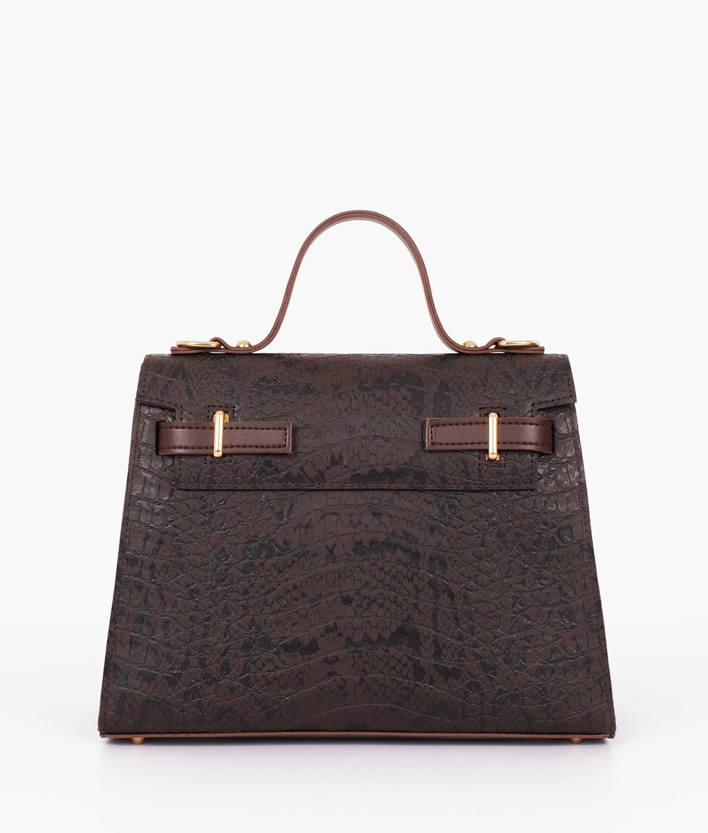 Z.B - Dark brown crocodile cross-body bag with top-handle