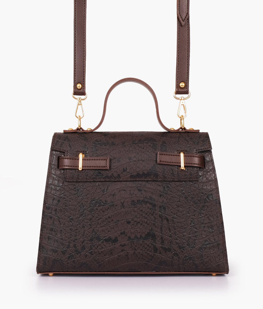 Z.B - Dark brown crocodile cross-body bag with top-handle