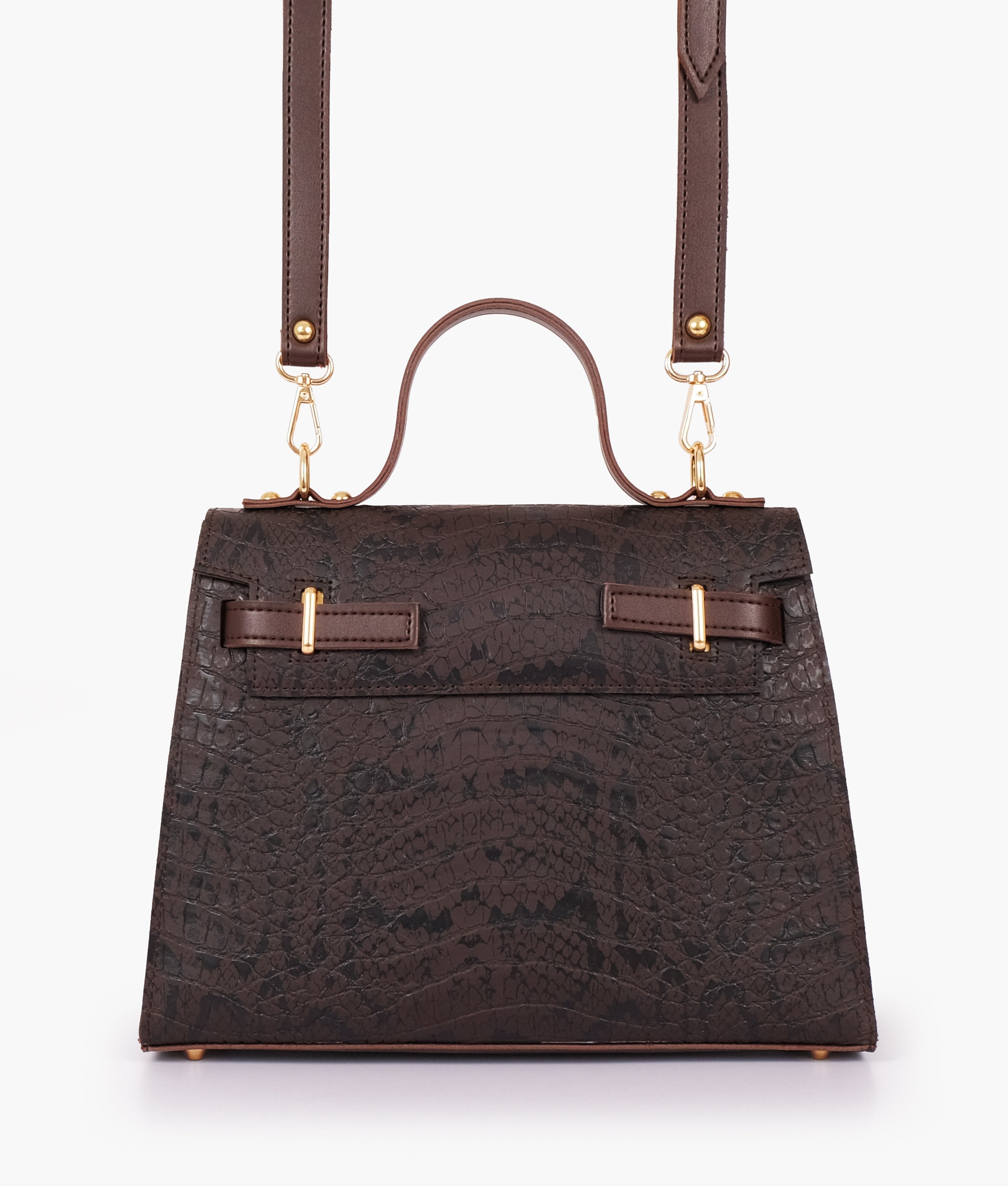 Z.B - Dark brown crocodile cross-body bag with top-handle