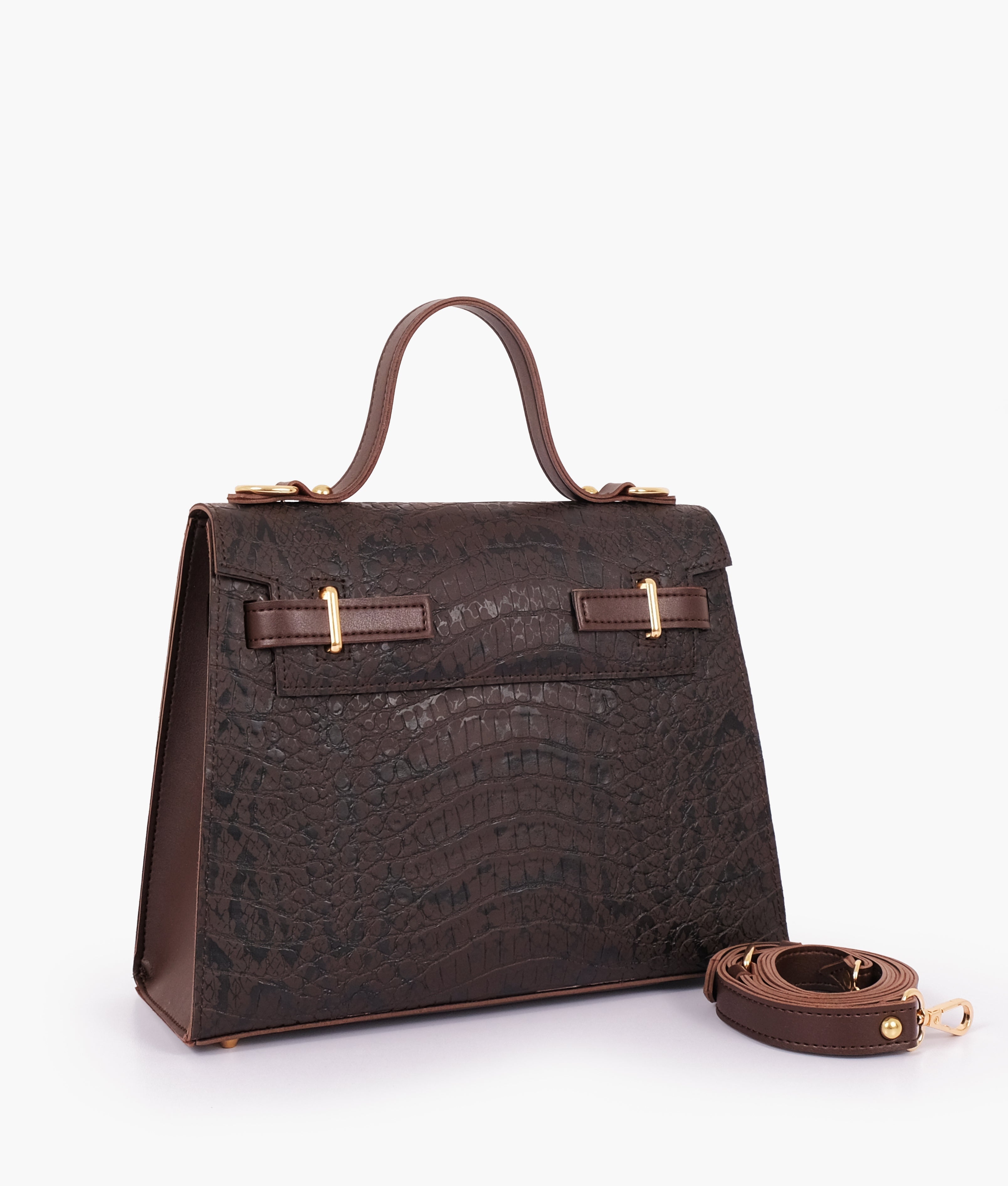 Z.B - Dark brown crocodile cross-body bag with top-handle