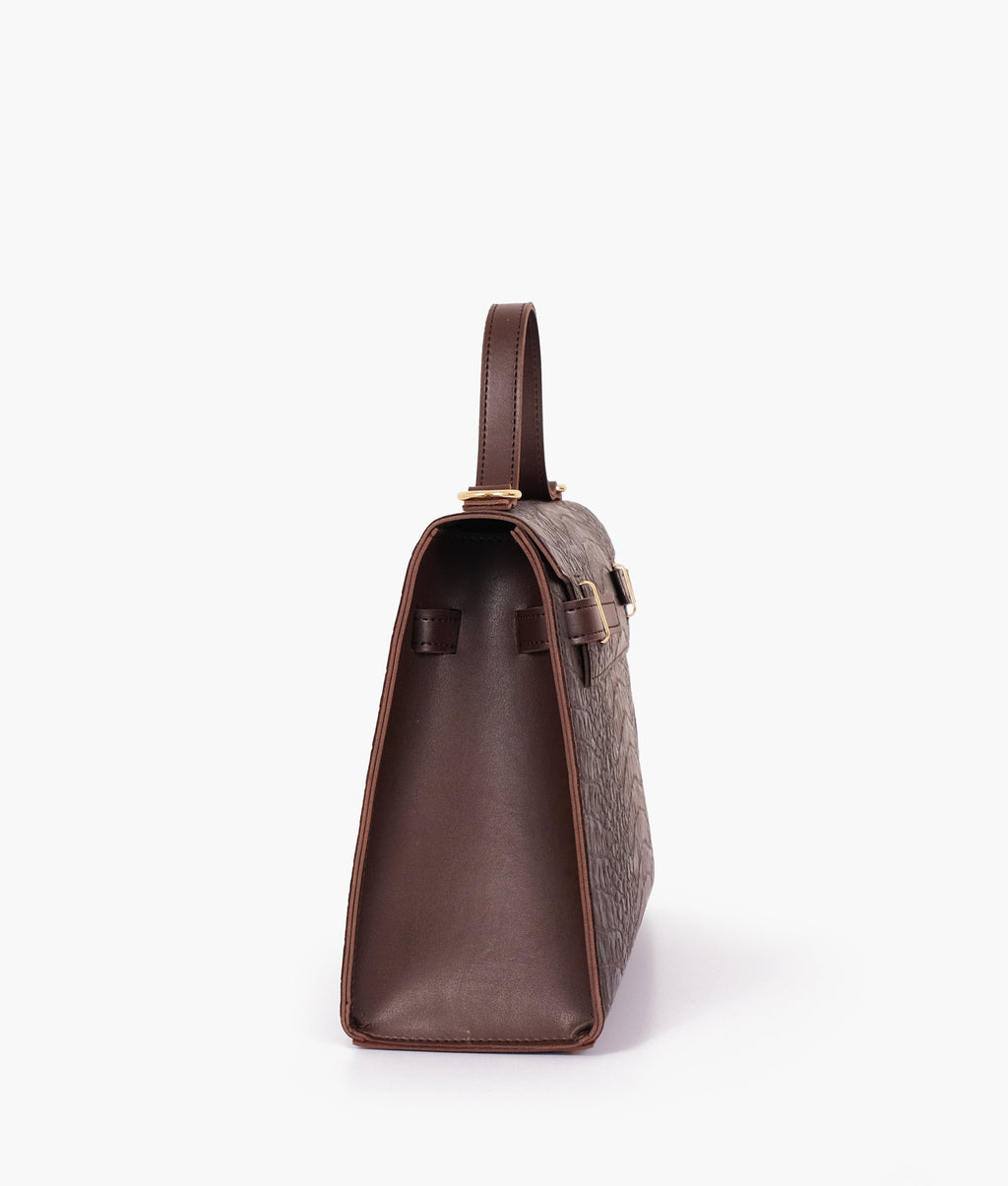 Z.B - Dark brown crocodile cross-body bag with top-handle