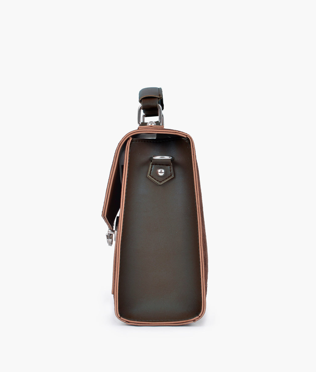 Z.B - Dark brown suede push-lock messenger bag