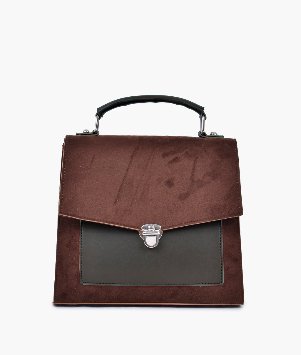 Z.B - Dark brown suede push-lock messenger bag