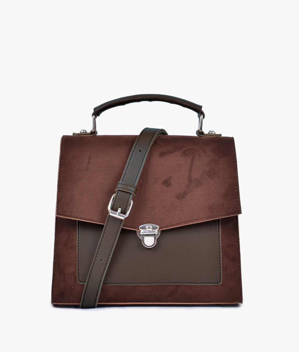 Z.B - Dark brown suede push-lock messenger bag