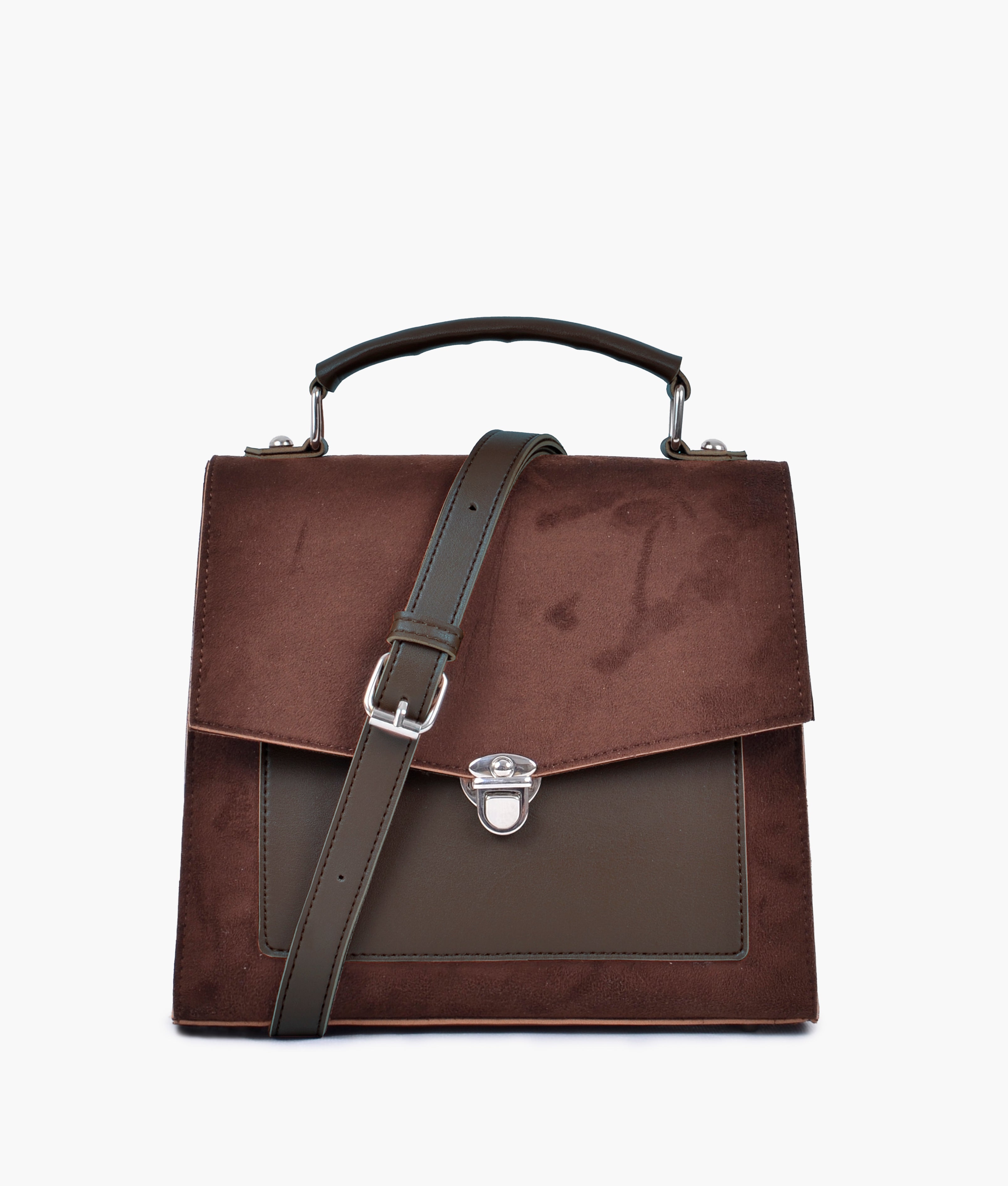 Z.B - Dark brown suede push-lock messenger bag