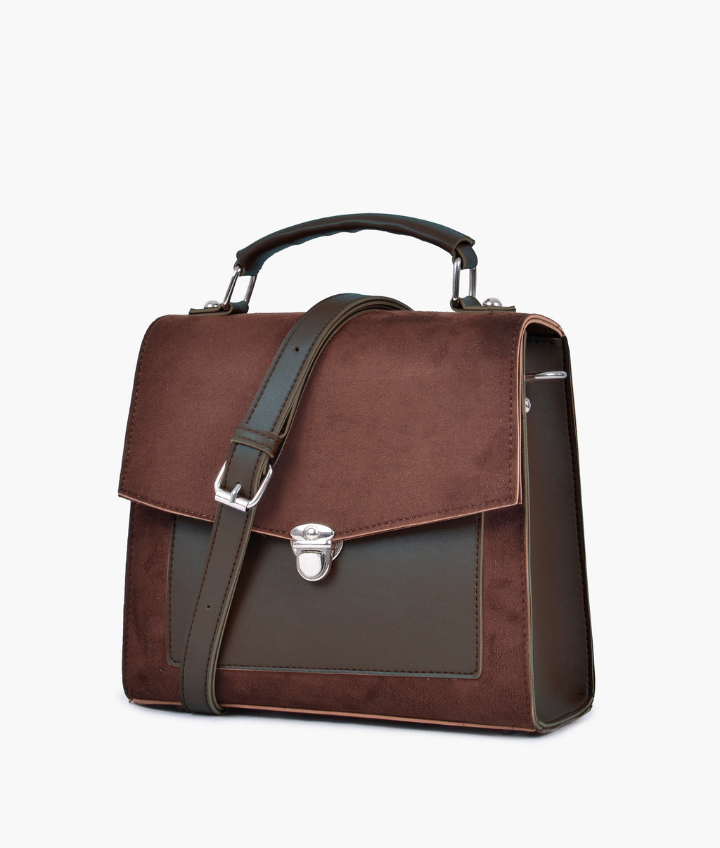 Z.B - Dark brown suede push-lock messenger bag