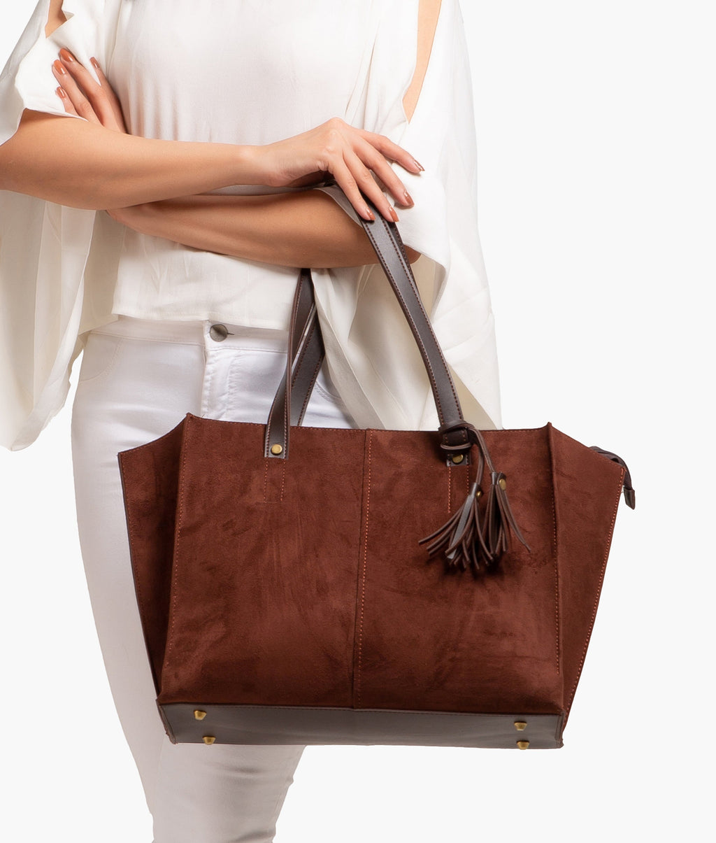 Z.B - Dark brown suede over the shoulder tote bag