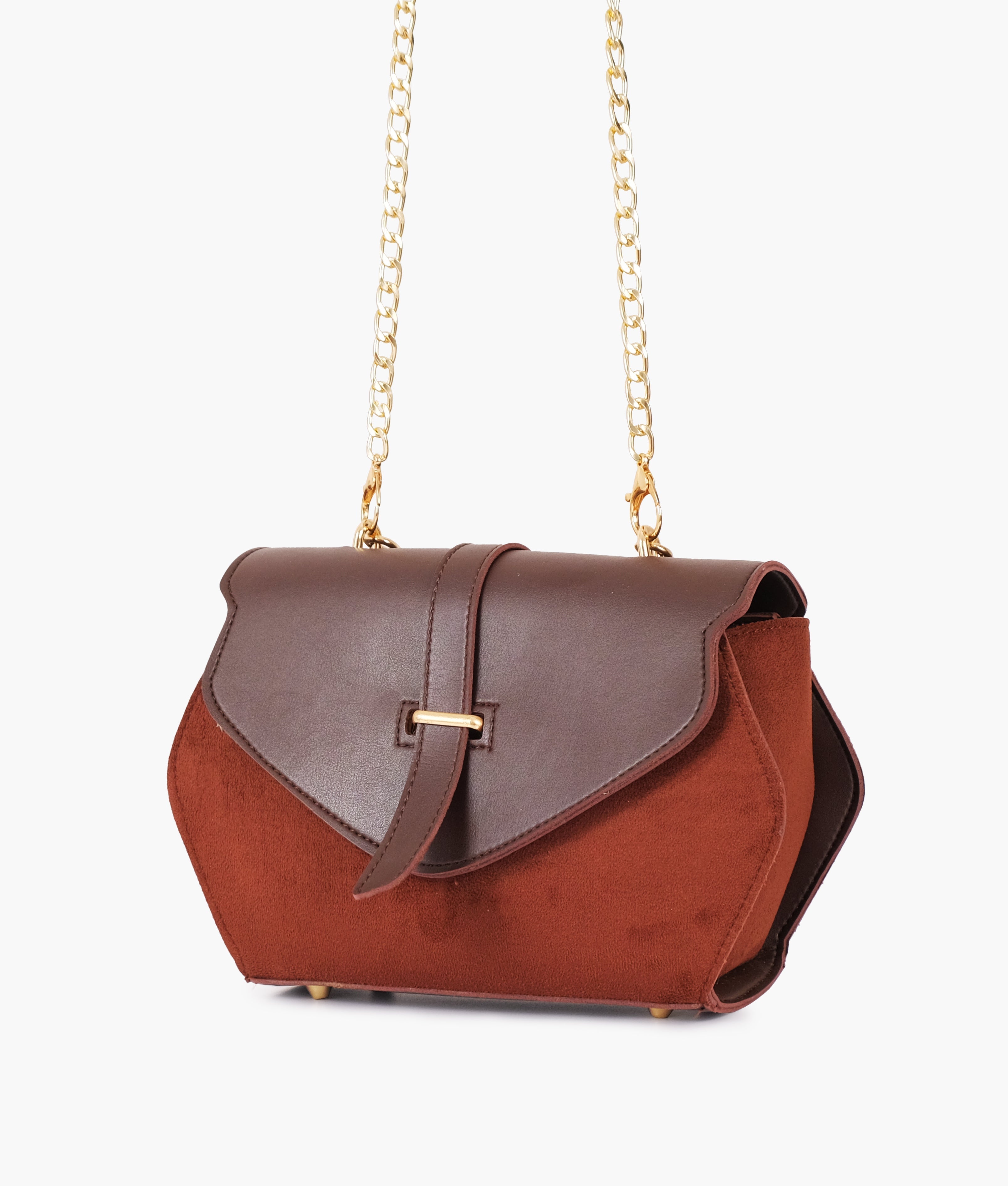 Z.B - Dark brown top-handle hexagon bag