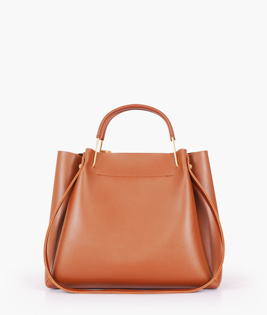 Z.B - Brown metal handle tote bag