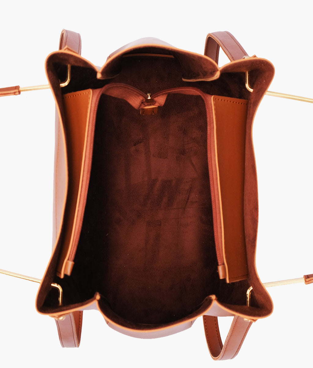 Z.B - Brown metal handle tote bag