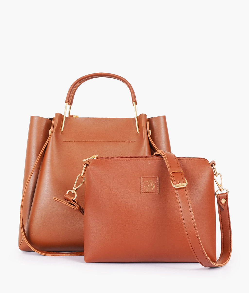 Z.B - Brown metal handle tote bag