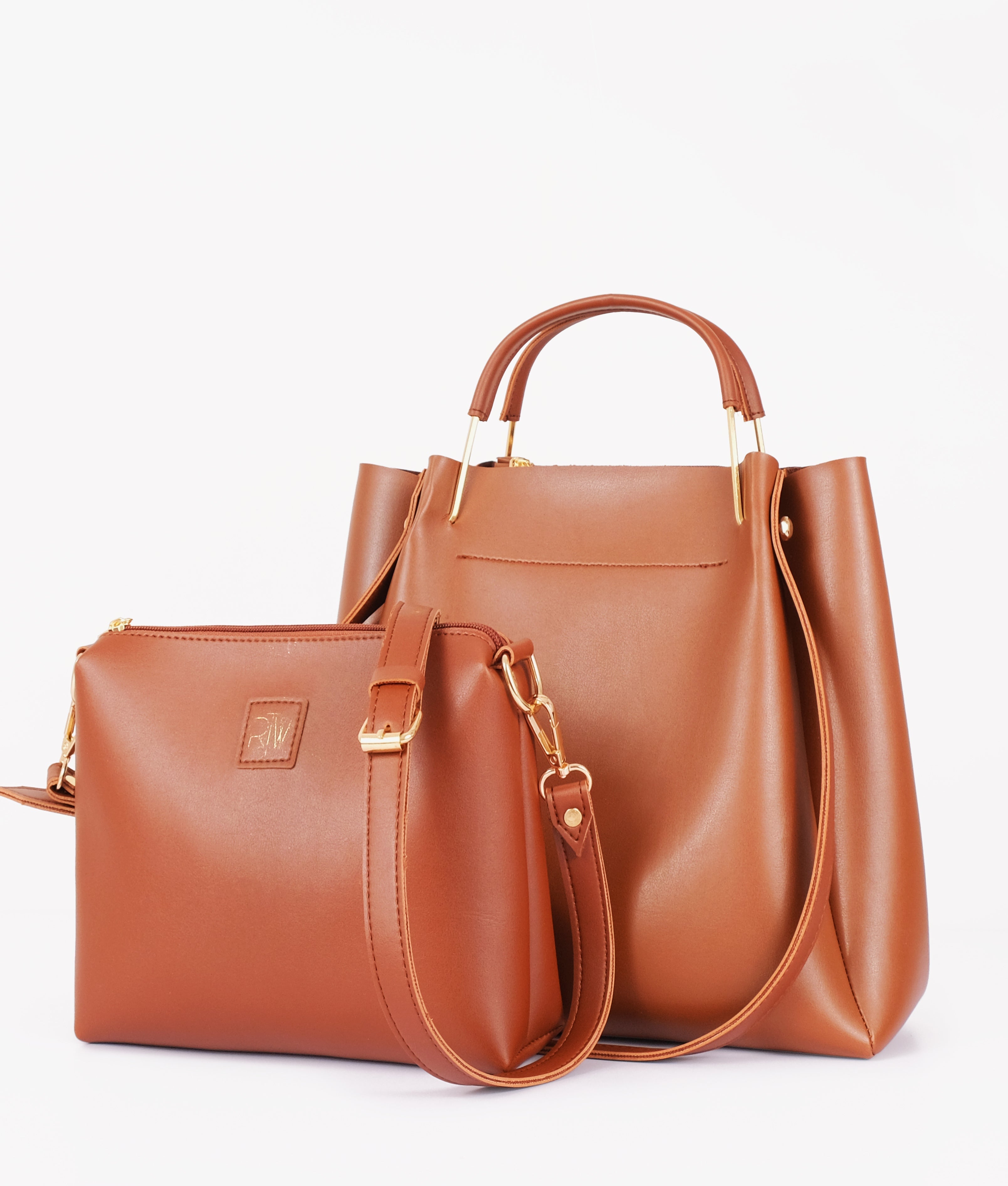 Z.B - Brown metal handle tote bag