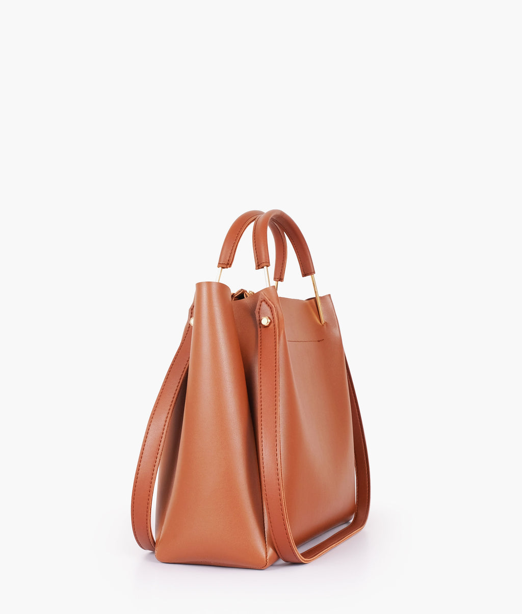 Z.B - Brown metal handle tote bag