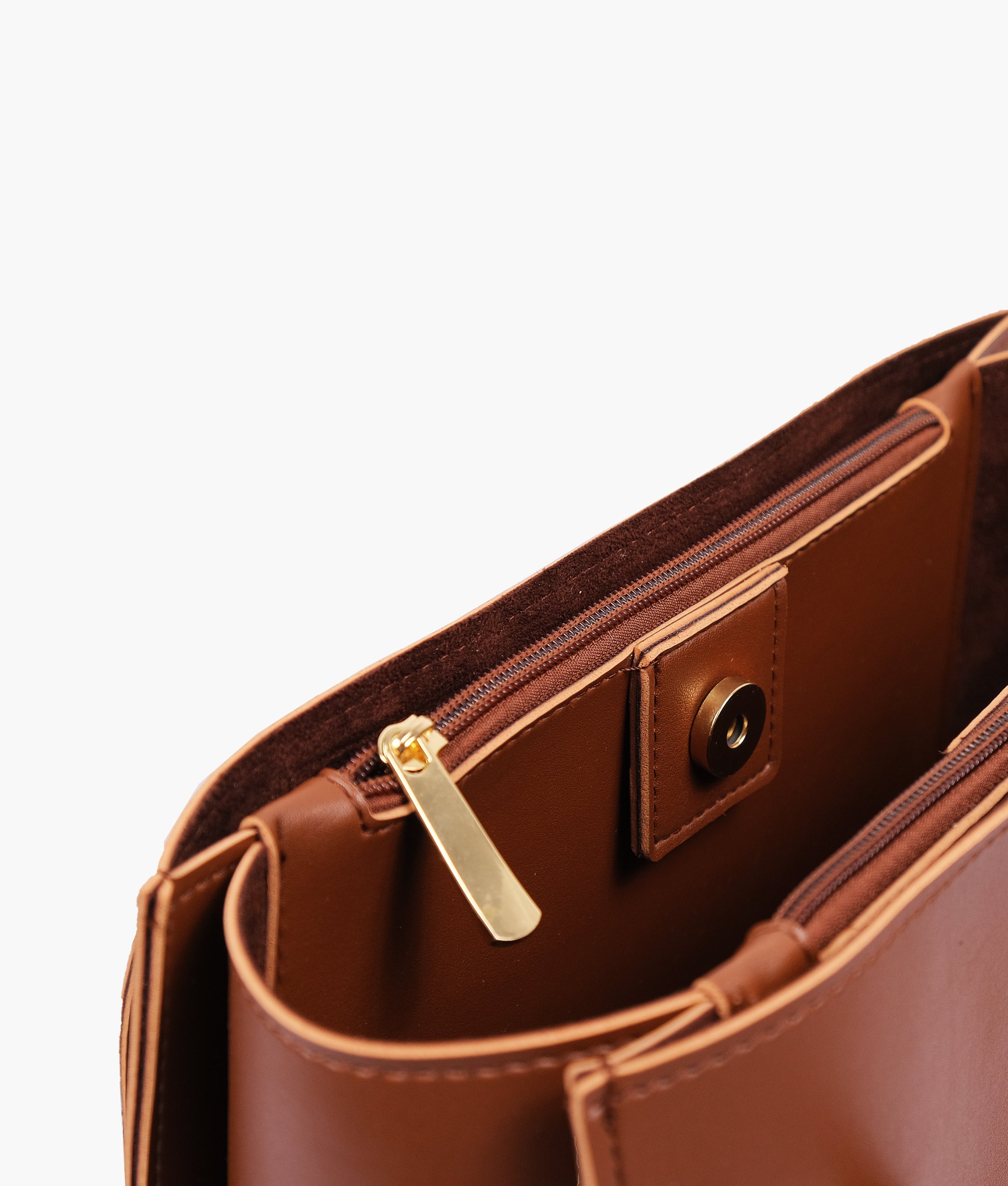Z.B - Brown zipper shoulder bag with long handle