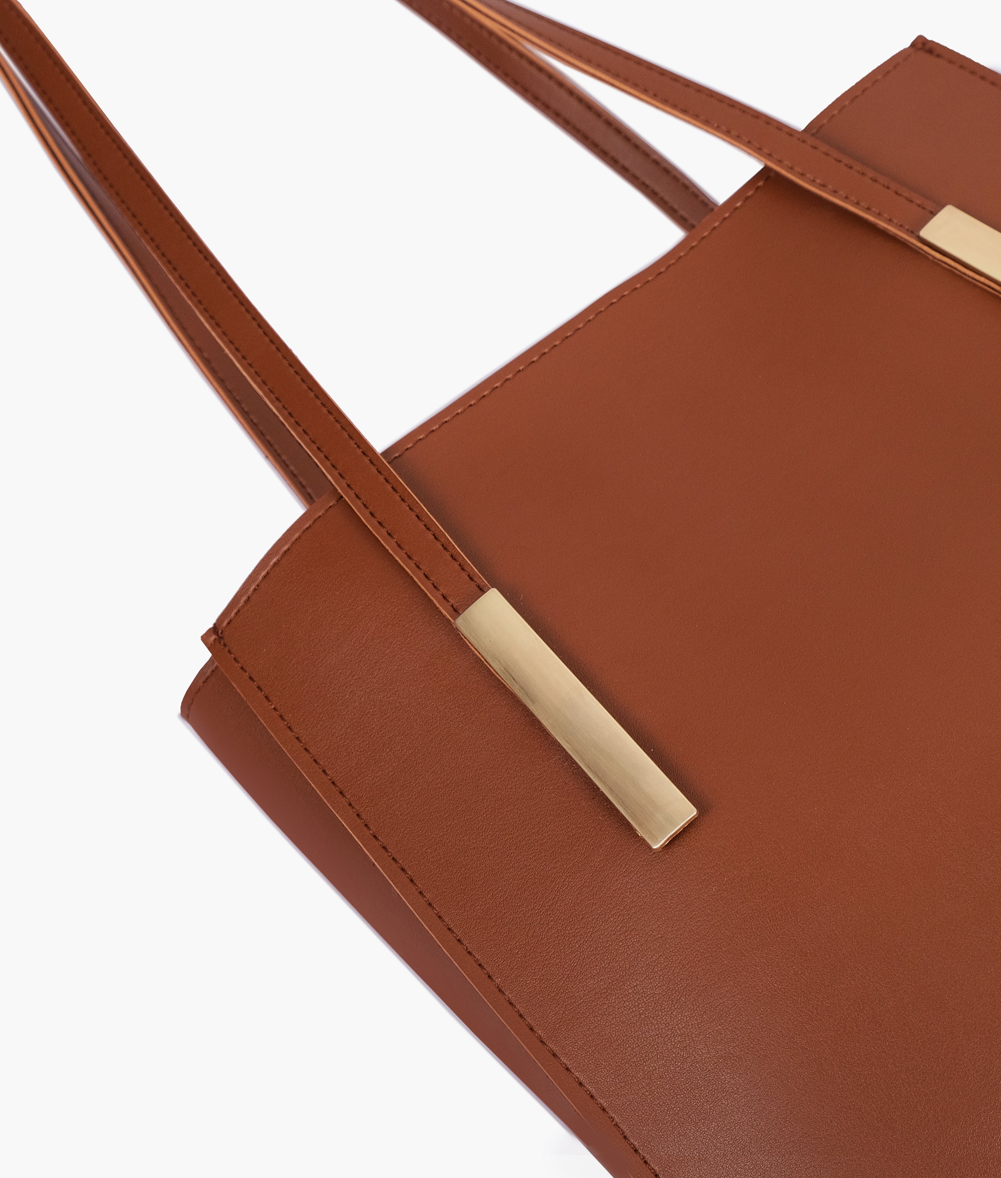 Z.B - Brown zipper shoulder bag with long handle