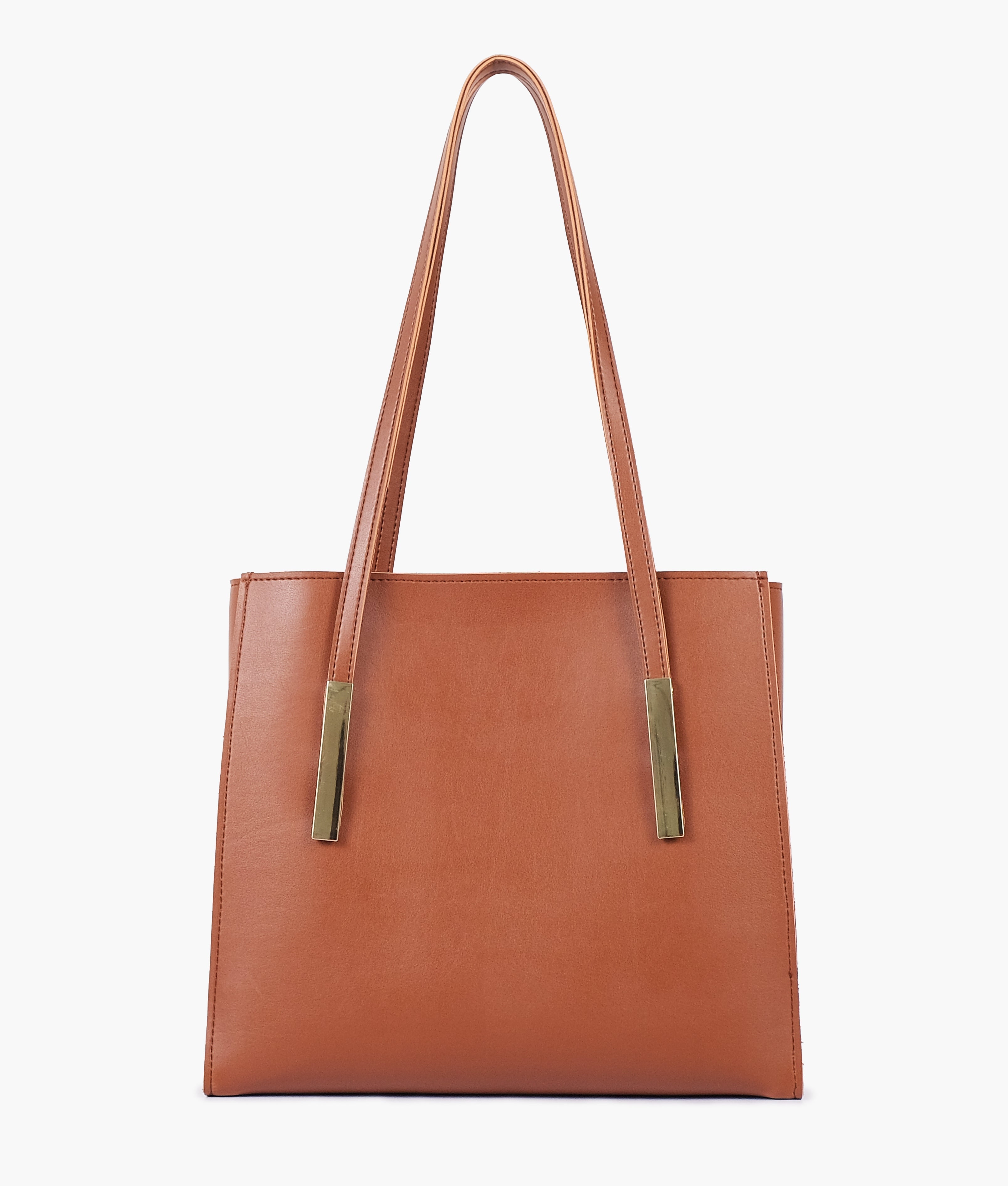 Z.B - Brown zipper shoulder bag with long handle
