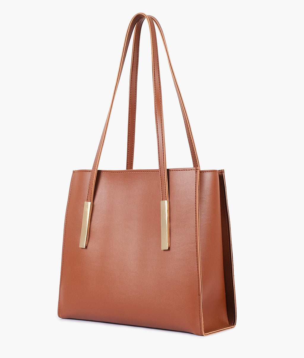 Z.B - Brown zipper shoulder bag with long handle
