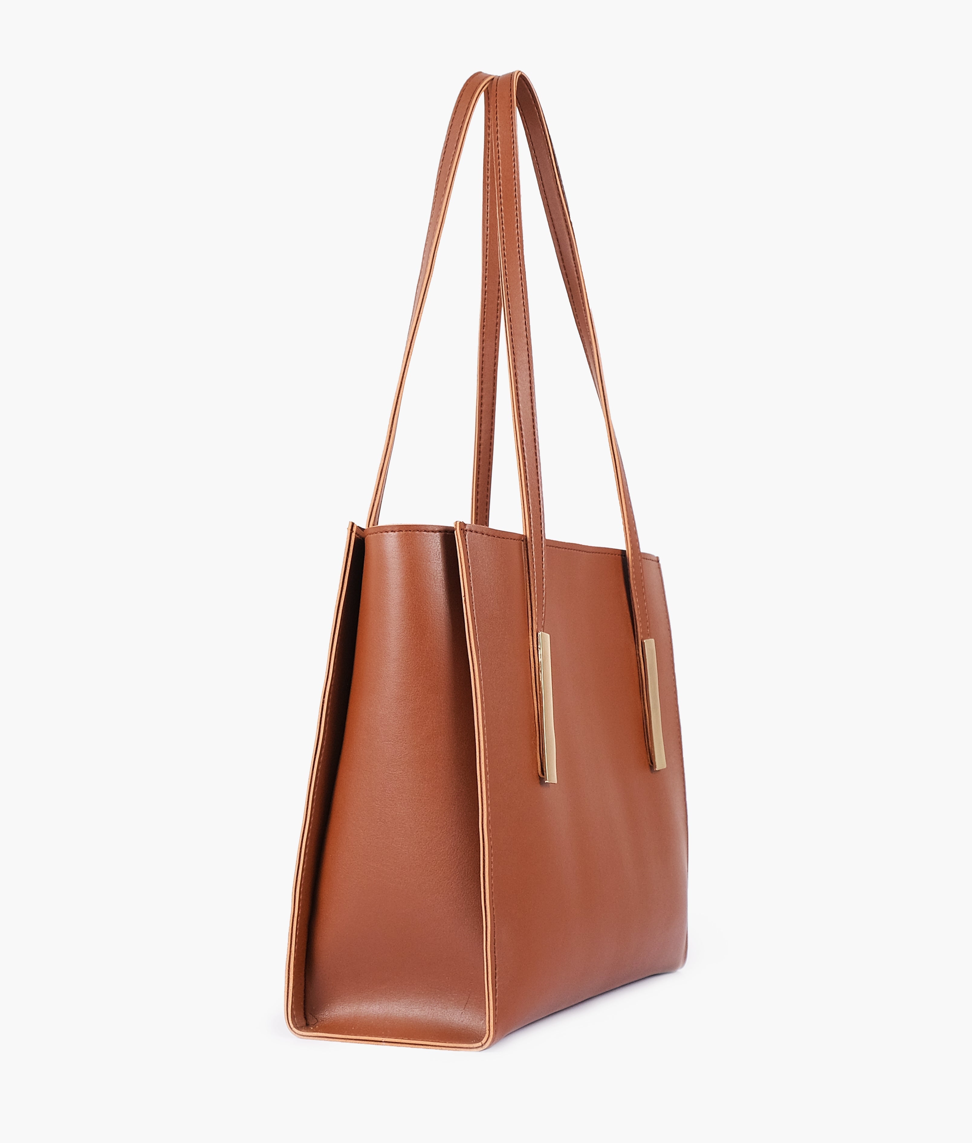 Z.B - Brown zipper shoulder bag with long handle