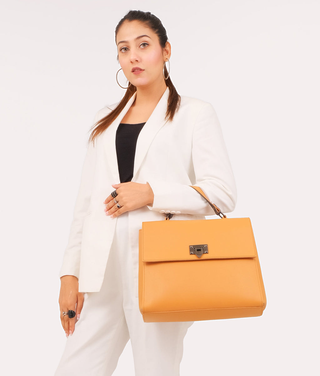 Z.B - Mustard flap-over top-handle bag