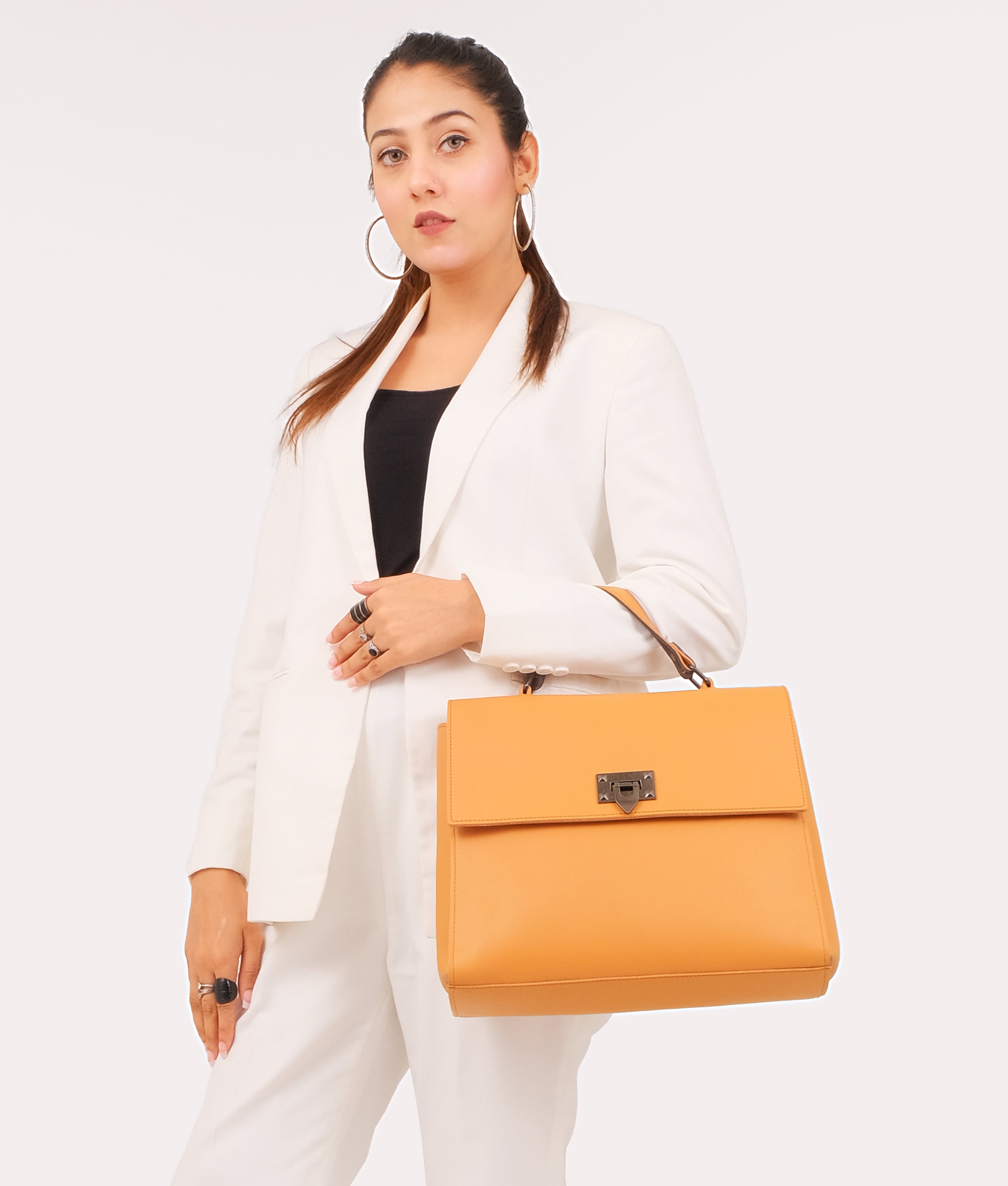 Z.B - Mustard flap-over top-handle bag
