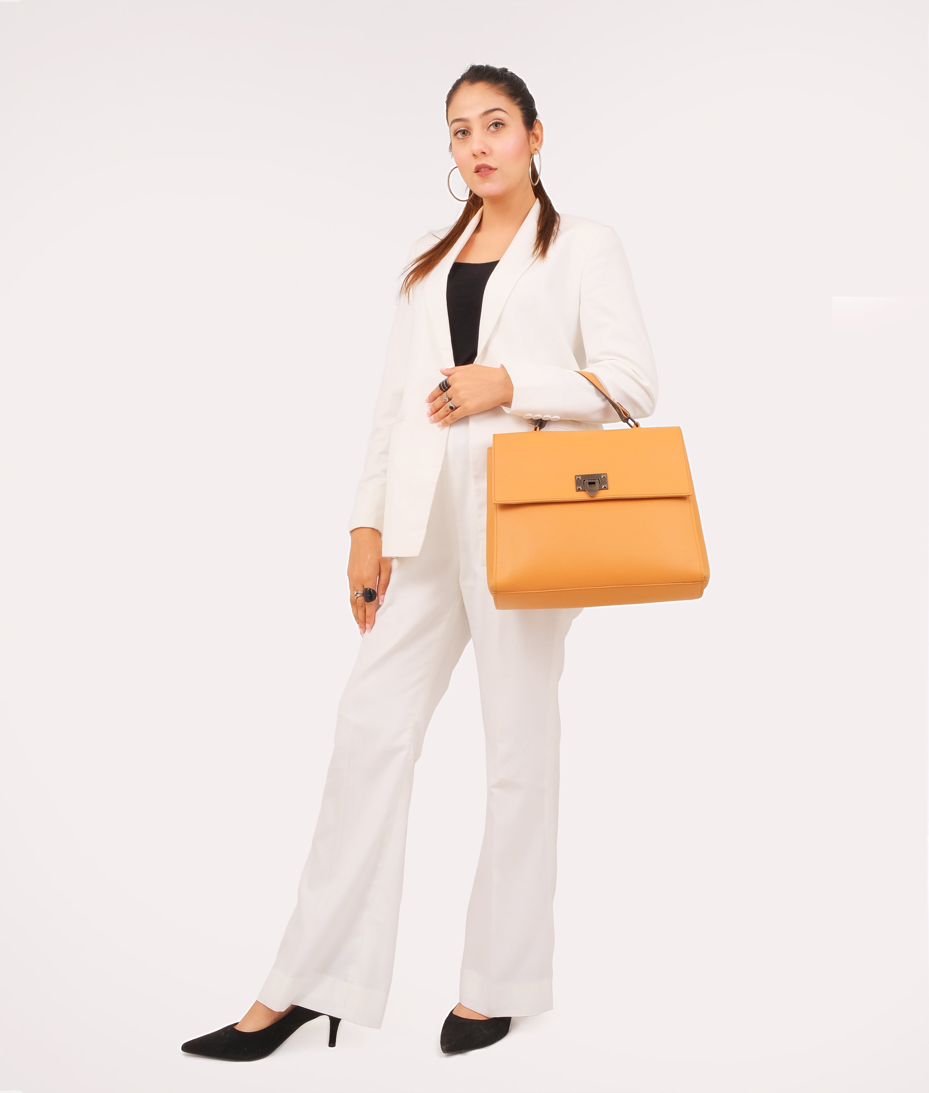 Z.B - Mustard flap-over top-handle bag