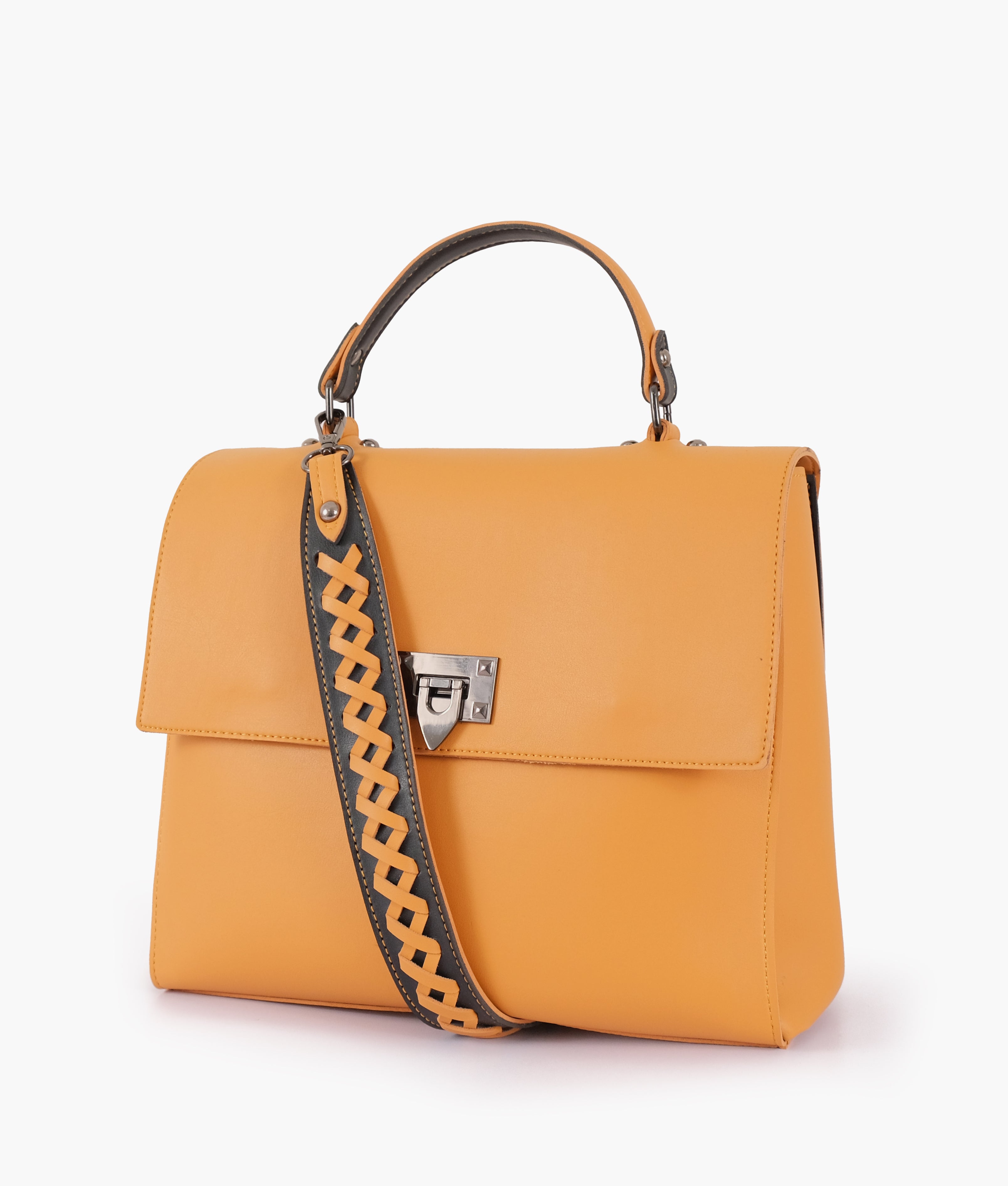 Z.B - Mustard flap-over top-handle bag