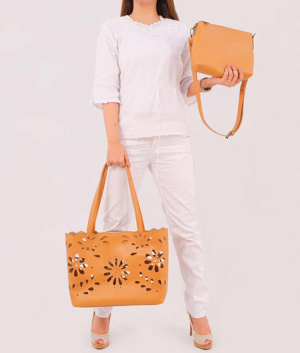 Z.B - Mustard two-piece floral tote