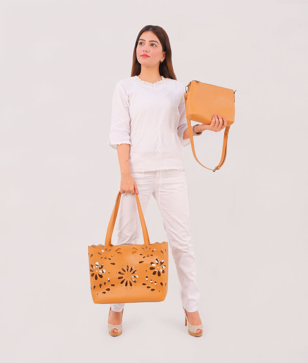 Z.B - Mustard two-piece floral tote