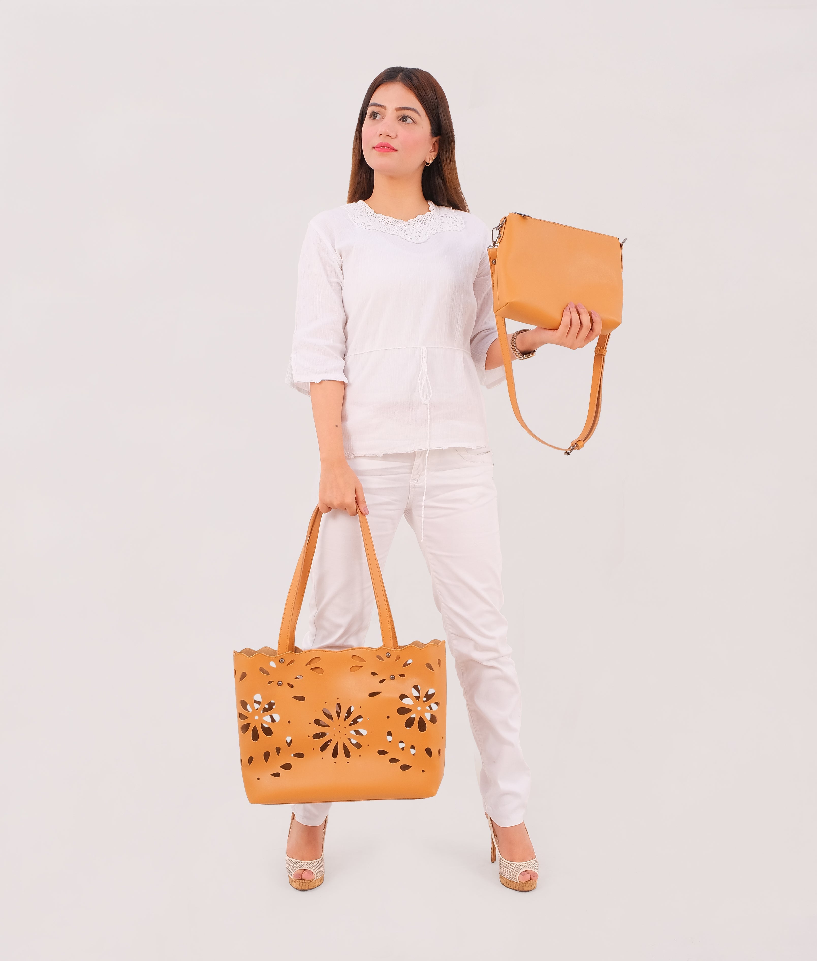 Z.B - Mustard two-piece floral tote